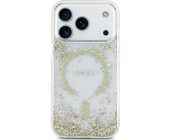 Guess Resin Bottom Glitter MagSafe Case Aizsargapvalks priekš iPhone 18 Pro / iPhone 17 Pro / zelta Neoriģinālie Maciņi
