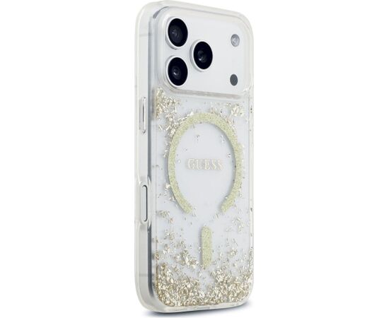 Guess Resin Bottom Glitter MagSafe Case Aizsargapvalks priekš iPhone 18 Pro / iPhone 17 Pro / zelta Neoriģinālie Maciņi