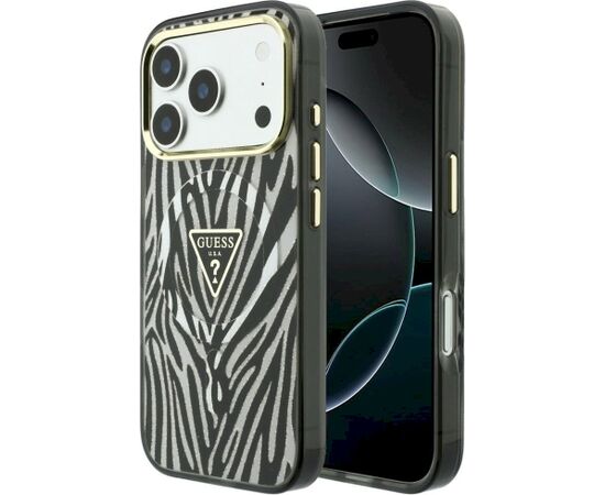 Guess IML Zebra Glitter Triangle Logo MagSafe Aizsargapvalks priekš iPhone 18 Pro / iPhone 17 Pro / sudraba Neoriģinālie Maciņi