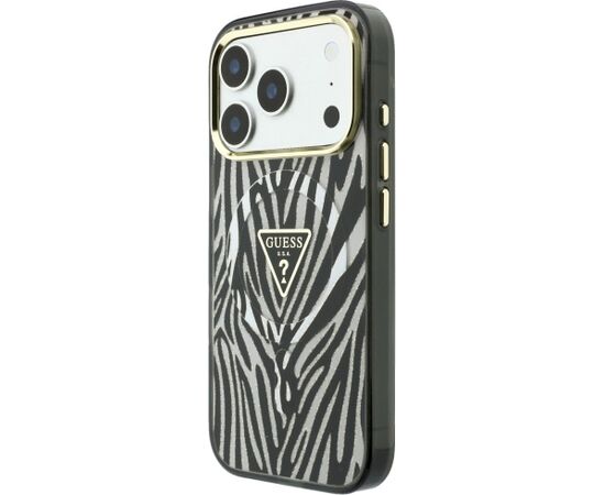 Guess IML Zebra Glitter Triangle Logo MagSafe Aizsargapvalks priekš iPhone 18 Pro / iPhone 17 Pro / sudraba Neoriģinālie Maciņi