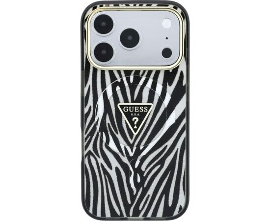 Guess IML Zebra Glitter Triangle Logo MagSafe Aizsargapvalks priekš iPhone 18 Pro / iPhone 17 Pro / sudraba Neoriģinālie Maciņi