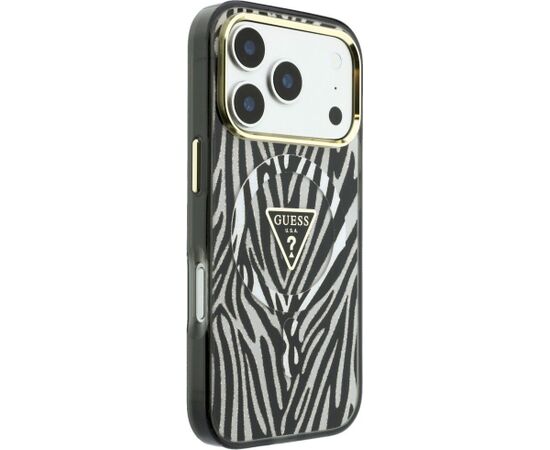 Guess IML Zebra Glitter Triangle Logo MagSafe Aizsargapvalks priekš iPhone 18 Pro / iPhone 17 Pro / sudraba Neoriģinālie Maciņi