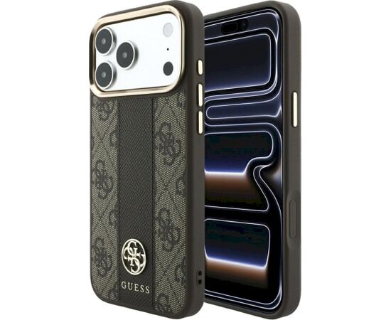 Guess 4G with Stripe Round and Classic Logos MagSafe Aizsargapvalks priekš iPhone 18 Pro / iPhone 17 Pro / brūns Neoriģinālie Maciņi