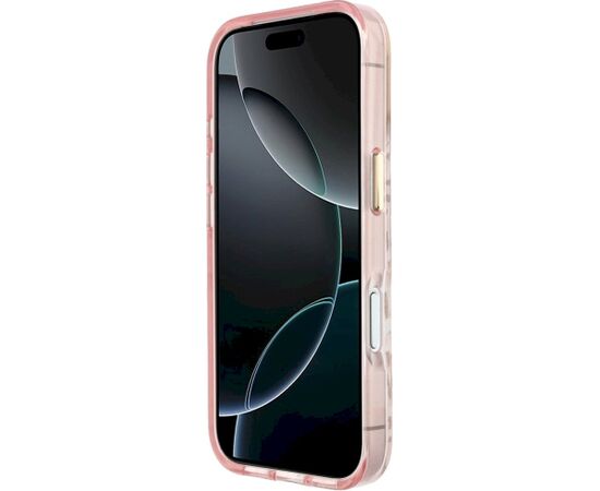 Guess IML Leopard Glitter Triangle Logo MagSafe Aizsargapvalks priekš iPhone 18 Pro Max / iPhone 17 Pro Max / rozā Neoriģinālie Maciņi