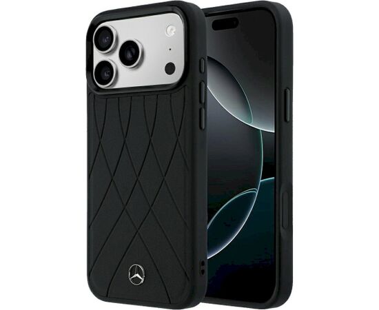Mercedes Leather Crossed Lines MagSafe Aizsargapvalks priekš iPhone 18 Pro Max/17 Pro Max / melns Neoriģinālie Maciņi