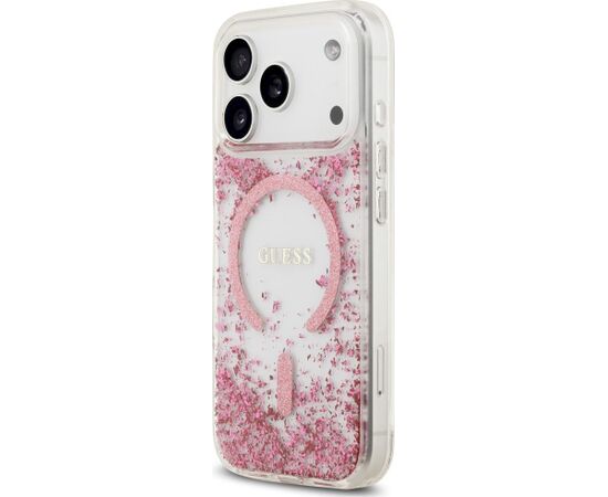Guess Resin Bottom Glitter MagSafe Case Aizsargapvalks priekš iPhone 18 Pro / iPhone 17 Pro / rozā Neoriģinālie Maciņi