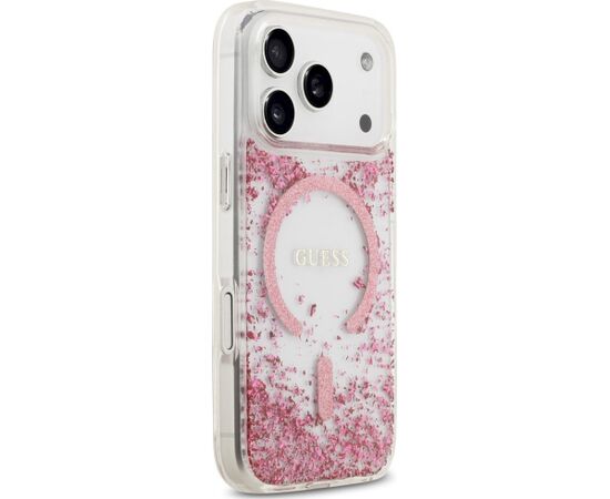 Guess Resin Bottom Glitter MagSafe Case Aizsargapvalks priekš iPhone 18 Pro / iPhone 17 Pro / rozā Neoriģinālie Maciņi