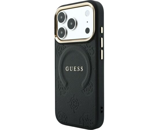 Guess Saffiano Peony & Ring MagSafe Aizsargapvalks priekš iPhone 18 Pro Max / iPhone 17 Pro Max / melns Neoriģinālie Maciņi