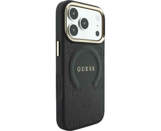 Guess Saffiano Peony & Ring MagSafe Aizsargapvalks priekš iPhone 18 Pro Max / iPhone 17 Pro Max / melns Neoriģinālie Maciņi