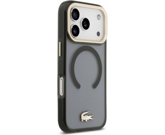 Lacoste IML Shockproof Petit Pique Gold Logo MagSafe Case Aizsargapvalks priekš iPhone 18 Pro / melns Neoriģinālie Maciņi