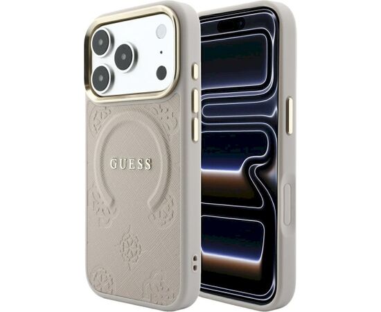 Guess Saffiano Peony & Ring MagSafe Aizsargapvalks priekš iPhone 18 Pro / 17 Pro / rozā Neoriģinālie Maciņi
