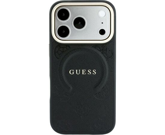 Guess Saffiano Peony & Ring MagSafe Aizsargapvalks priekš iPhone 18 Pro / iPhone 17 Pro / melns Neoriģinālie Maciņi