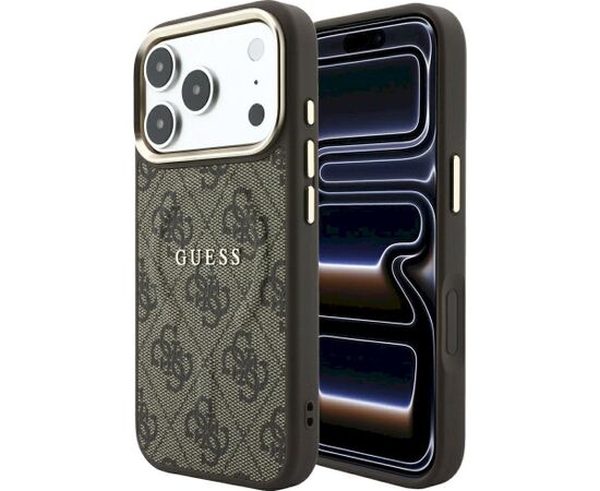 Guess Embossed 4G Classic MagSafe Aizsargapvalks priekš iPhone 18 Pro / iPhone 17 Pro / brūns Neoriģinālie Maciņi