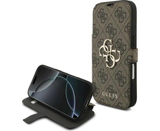 Guess Book 4G Metal Logo Case Aizsargapvalks priekš iPhone 18 Pro / iPhone 17 Pro / brūns Neoriģinālie Maciņi
