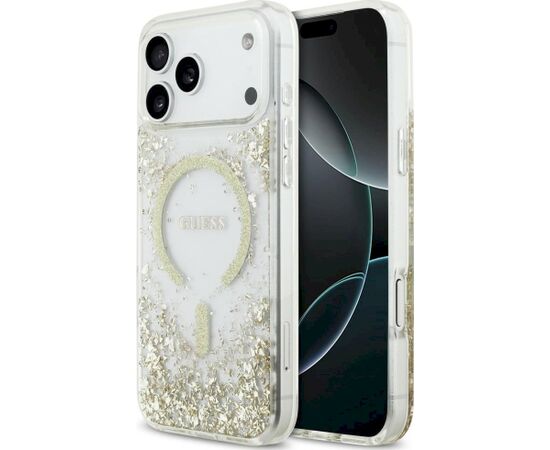 Guess Resin Bottom Glitter MagSafe Case Aizsargapvalks priekš iPhone 18 Pro Max / iPhone 17 Pro Max / zelta Neoriģinālie Maciņi