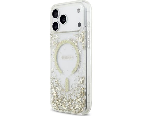 Guess Resin Bottom Glitter MagSafe Case Aizsargapvalks priekš iPhone 18 Pro Max / iPhone 17 Pro Max / zelta Neoriģinālie Maciņi