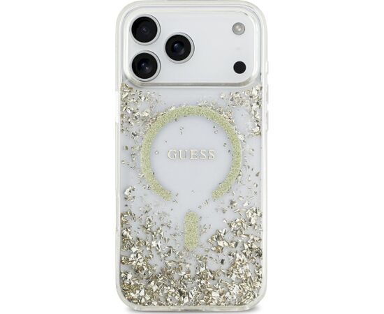 Guess Resin Bottom Glitter MagSafe Case Aizsargapvalks priekš iPhone 18 Pro Max / iPhone 17 Pro Max / zelta Neoriģinālie Maciņi