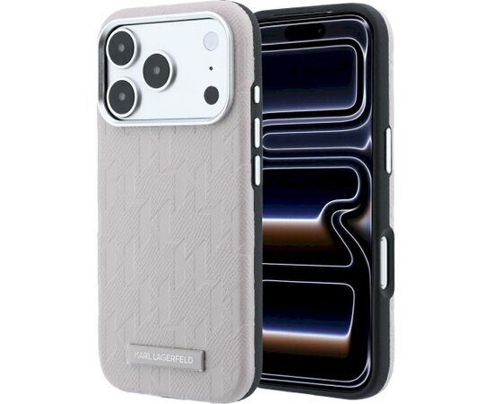 Karl Lagerfeld Grained Mono Resin Logo MagSafe Aizsargapvalks priekš iPhone 18 Pro Max / 17 Pro Max / rozā Neoriģinālie Maciņi