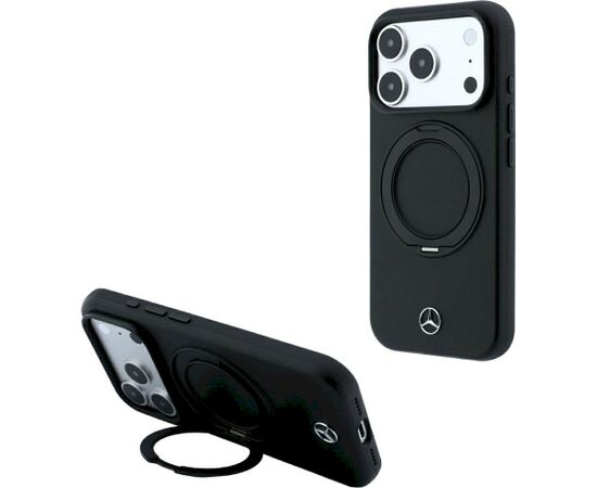 Mercedes Leather with Ring Stand MagSafe Aizsargapvalks priekš iPhone 18 Pro Max / 17 Pro Max / melns Neoriģinālie Maciņi