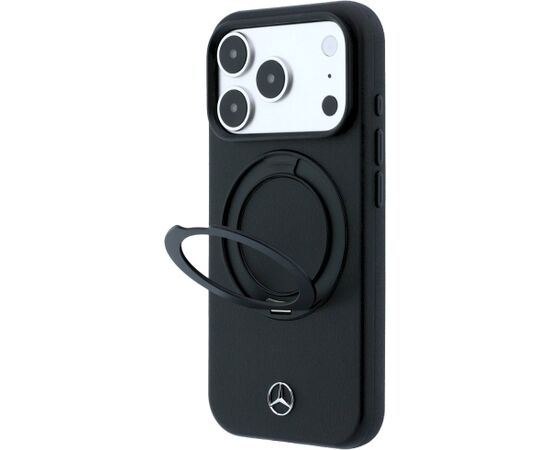 Mercedes Leather with Ring Stand MagSafe Aizsargapvalks priekš iPhone 18 Pro Max / 17 Pro Max / melns Neoriģinālie Maciņi