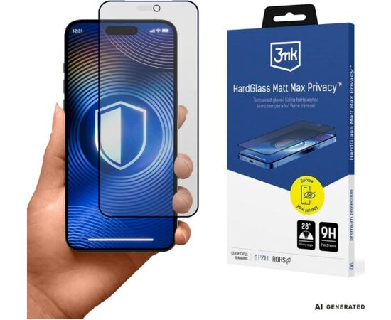 3MK HardGlass Matt Max Privacy Tempered Glass Aizsargstikls priekš Apple iPhone 18 Pro Max Aizsargstikli planšetdatoriem