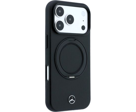 Mercedes Leather with Ring Stand MagSafe Aizsargapvalks priekš iPhone 18 Pro / 17 Pro / melns Neoriģinālie Maciņi
