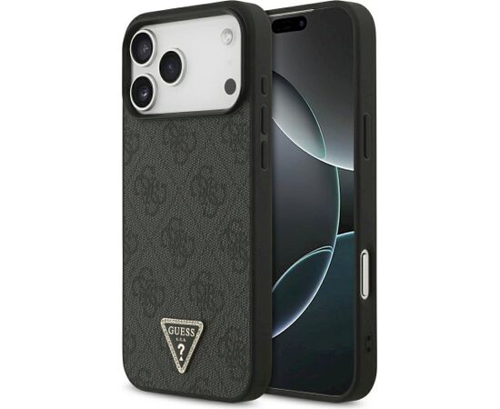 Guess Leather 4G Triangle Strass MagSafe Case Aizsargapvalks priekš iPhone 18 Pro Max / 17 Pro Max / melns Neoriģinālie Maciņi