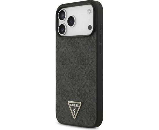 Guess Leather 4G Triangle Strass MagSafe Case Aizsargapvalks priekš iPhone 18 Pro Max / 17 Pro Max / melns Neoriģinālie Maciņi