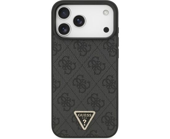 Guess Leather 4G Triangle Strass MagSafe Case Aizsargapvalks priekš iPhone 18 Pro Max / 17 Pro Max / melns Neoriģinālie Maciņi