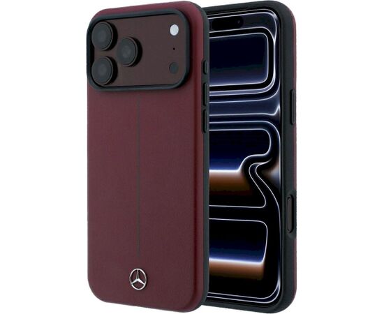 Mercedes Leather Semi Wrap Iconic Line MagSafe Aizsargapvalks priekš iPhone 18 Pro Max / 17 Pro Max / bordo Neoriģinālie Maciņi