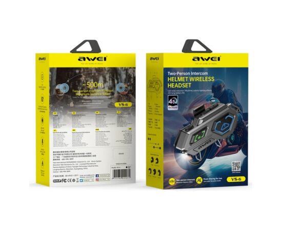 Bluetooth handsfree for helmet Awei VS-6 black Bluetooth iekārtas
