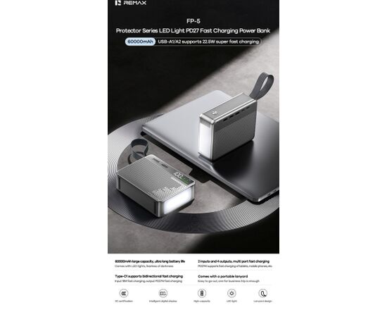 External battery Power Bank Remax FP-5 27W 60000mAh grey Power Banks