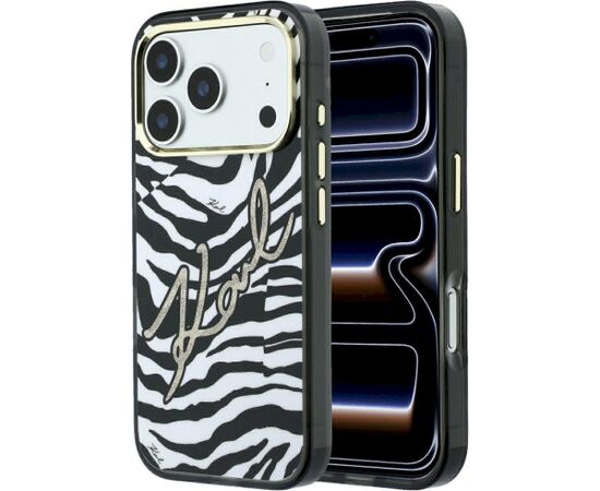 Karl Lagerfeld IML Signature Zebra Glitter MagSafe Aizsargapvalks priekš iPhone 18 Pro Max / 17 Pro Max / zelta Neoriģinālie Maciņi