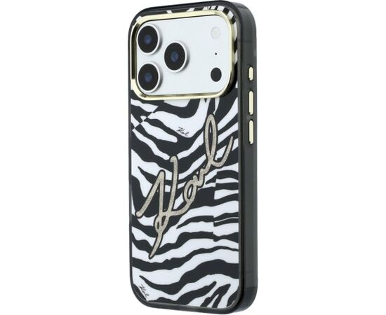 Karl Lagerfeld IML Signature Zebra Glitter MagSafe Aizsargapvalks priekš iPhone 18 Pro Max / 17 Pro Max / zelta Neoriģinālie Maciņi