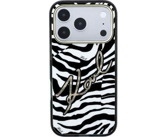 Karl Lagerfeld IML Signature Zebra Glitter MagSafe Aizsargapvalks priekš iPhone 18 Pro Max / 17 Pro Max / zelta Neoriģinālie Maciņi