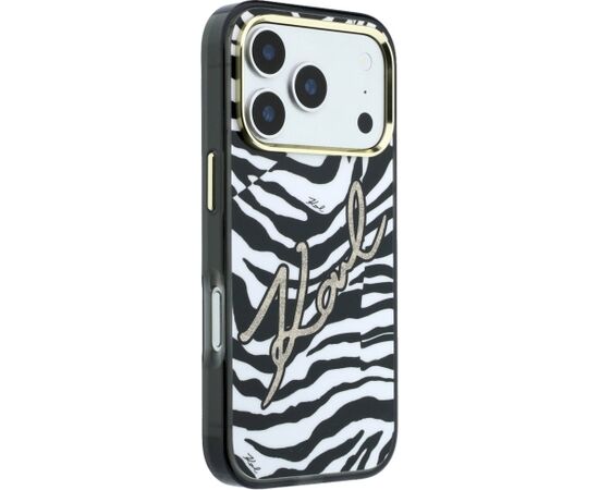 Karl Lagerfeld IML Signature Zebra Glitter MagSafe Aizsargapvalks priekš iPhone 18 Pro Max / 17 Pro Max / zelta Neoriģinālie Maciņi
