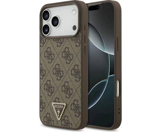 Guess Leather 4G Triangle Strass MagSafe Case Aizsargapvalks priekš iPhone 18 Pro Max / 17 Pro Max / brūns Neoriģinālie Maciņi