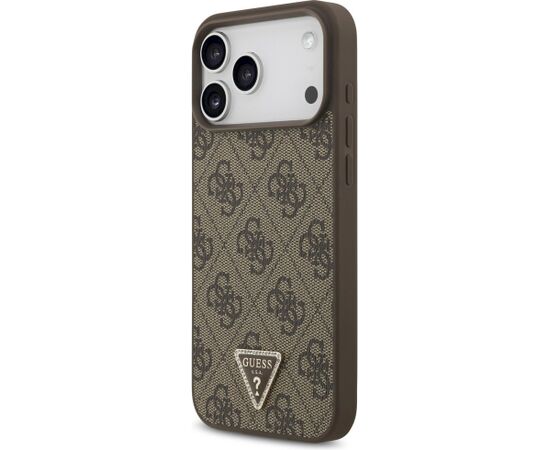 Guess Leather 4G Triangle Strass MagSafe Case Aizsargapvalks priekš iPhone 18 Pro Max / 17 Pro Max / brūns Neoriģinālie Maciņi