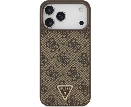 Guess Leather 4G Triangle Strass MagSafe Case Aizsargapvalks priekš iPhone 18 Pro Max / 17 Pro Max / brūns Neoriģinālie Maciņi