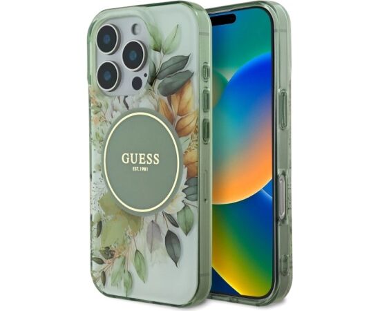 Guess IML Flower & Tonal Circle MagSafe Aizsargapvalks Priekš Apple iPhone 16 Pro Neoriģinālie Maciņi