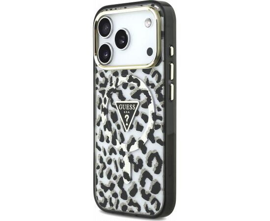 Guess IML Glitter Leopard Triangle Logo MagSafe Case Aizsargapvalks priekš iPhone 18 Pro Max / melns Neoriģinālie Maciņi