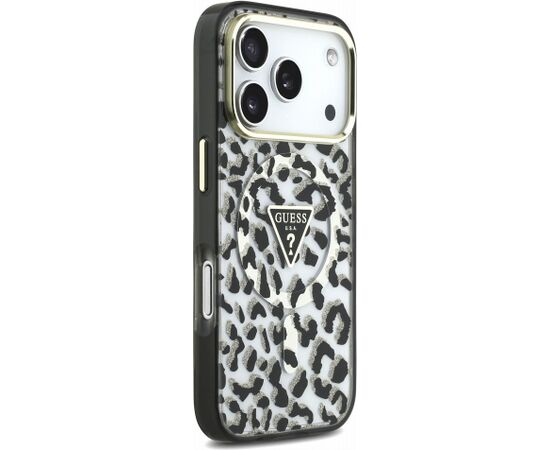 Guess IML Glitter Leopard Triangle Logo MagSafe Case Aizsargapvalks priekš iPhone 18 Pro Max / melns Neoriģinālie Maciņi