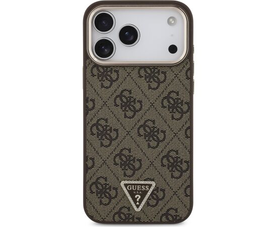 Guess PU Leather 4G Strass Triangle Logo Gold Frame MagSafe Case Aizsargapvalks priekš iPhone 18 Pro Max / brūns Neoriģinālie Maciņi