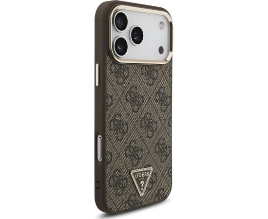 Guess PU Leather 4G Strass Triangle Logo Gold Frame MagSafe Case Aizsargapvalks priekš iPhone 18 Pro Max / brūns Neoriģinālie Maciņi