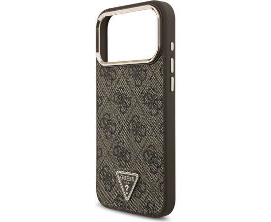 Guess PU Leather 4G Strass Triangle Logo Gold Frame MagSafe Case Aizsargapvalks priekš iPhone 18 Pro Max / brūns Neoriģinālie Maciņi