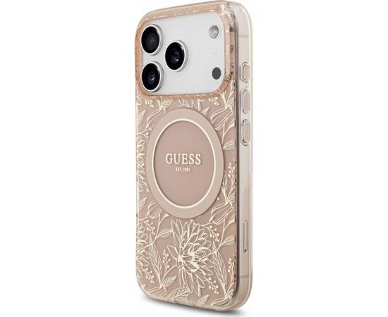 Guess IML Flowers Allover Strap MagSafe Case Aizsargapvalks priekš iPhone 18 Pro / rozā Neoriģinālie Maciņi
