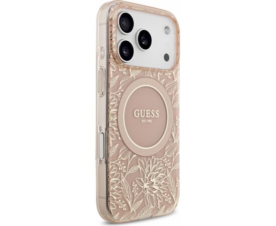 Guess IML Flowers Allover Strap MagSafe Case Aizsargapvalks priekš iPhone 18 Pro / rozā Neoriģinālie Maciņi