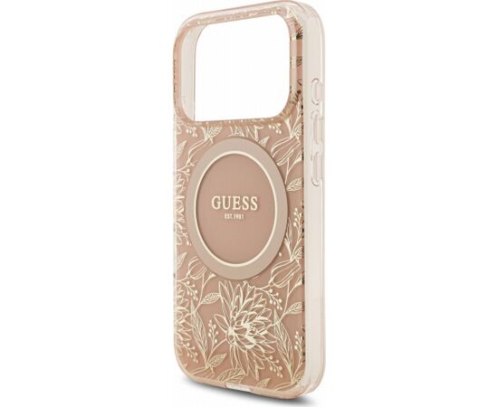 Guess IML Flowers Allover Strap MagSafe Case Aizsargapvalks priekš iPhone 18 Pro / rozā Neoriģinālie Maciņi