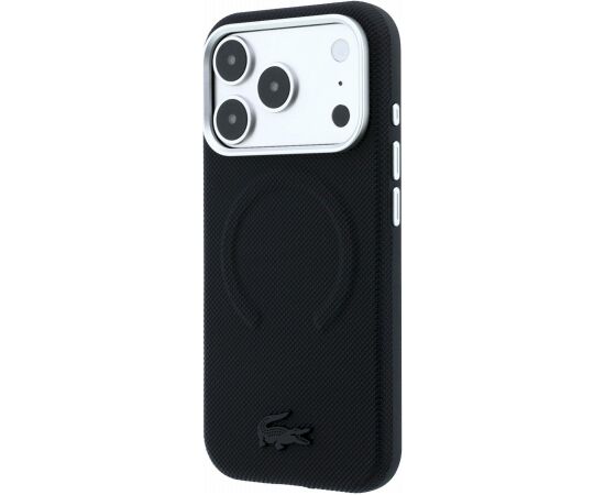 Lacoste PVC Petit Pique Semi Wrap Embossed MagSafe Case Aizsargapvalks priekš iPhone 18 Pro Max / melns Neoriģinālie Maciņi