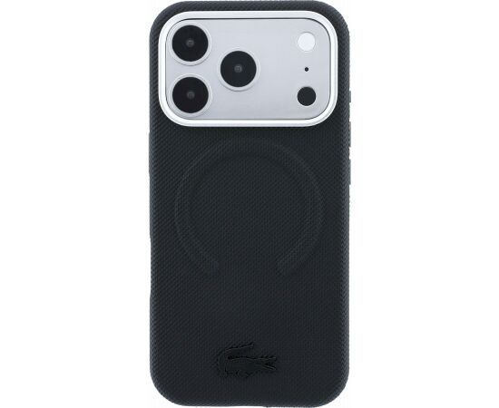 Lacoste PVC Petit Pique Semi Wrap Embossed MagSafe Case Aizsargapvalks priekš iPhone 18 Pro Max / melns Neoriģinālie Maciņi